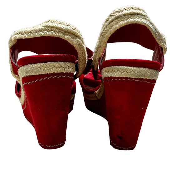 Studio Paolo Red Open Toe Espadrille Wedge Sandals Women's Size 6.5 - Picture 4 of 10
